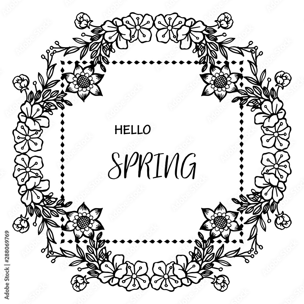 Obraz premium Pattern wallpaper of card hello spring, with decoration art of leaf flower frame. Vector