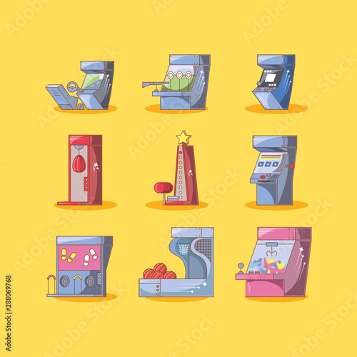 classic video game consoles with differents styles