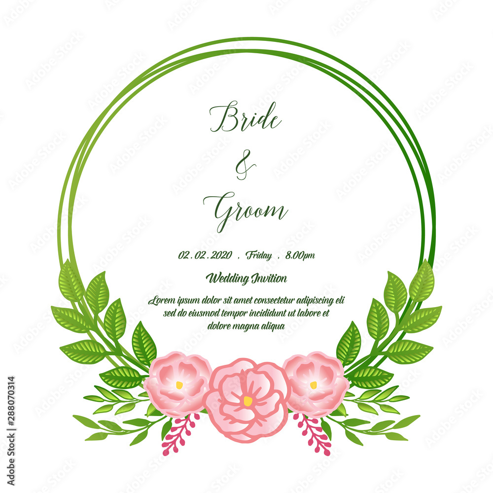 Pink rose flower frame for wedding or bride and groom invitation card. Vector Pink rose flower frame for wedding or bride and groom invitation card. Vector