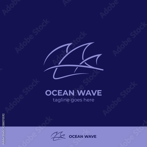 Blue ocean wave logo icon vector signature monoline symbol with sharp edge style