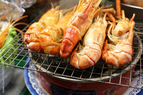 Fresh prawn shrimp BBQ grill at street side food stall
