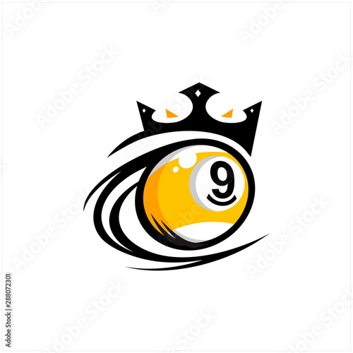 Billiar 9 Ball King Logo Vector