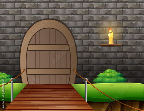 Background exterior a house with a suspension bridge
