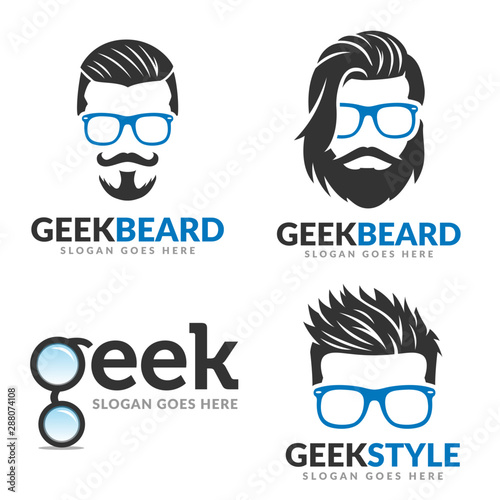 Set of Beard geek logo template, geek logo pack