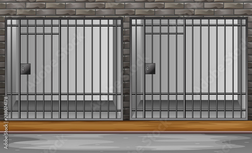 Prison cell with metal bars illustration