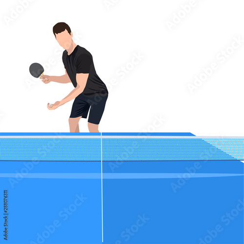 Ping pong game player and equipment, vector isolated illustration