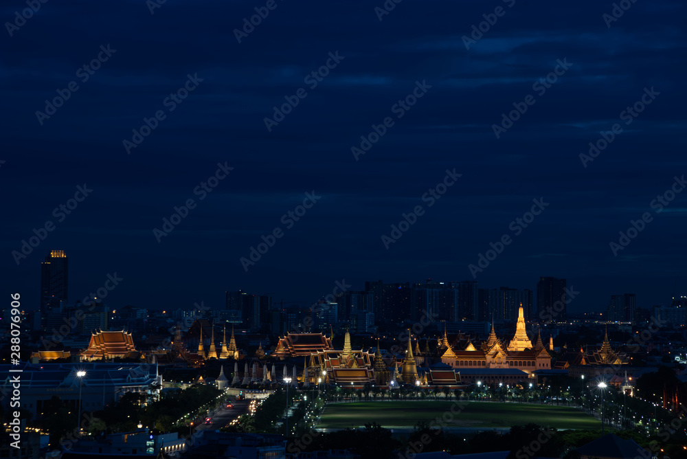 Luscious gold of Wat Phra Kaew at twilight time, Bangkok, Thailand