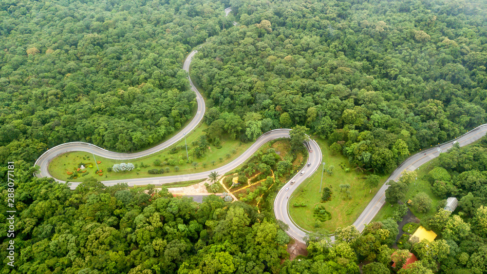 Aerial view curve road  in Sakon Nakhon Thailand.