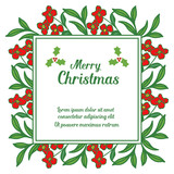 Greeting card merry christmas, with bright green leaves and red wreath frame. Vector
