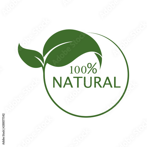 100 percent Natural.  flat style logo. isolated. on white background 