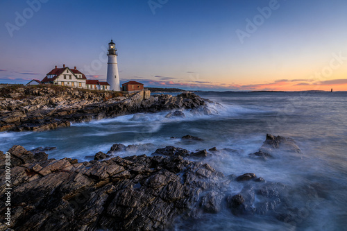 Portland head light lighthouse at Port Williams Park of Cape Elizabeth of Maine, USA at dawn