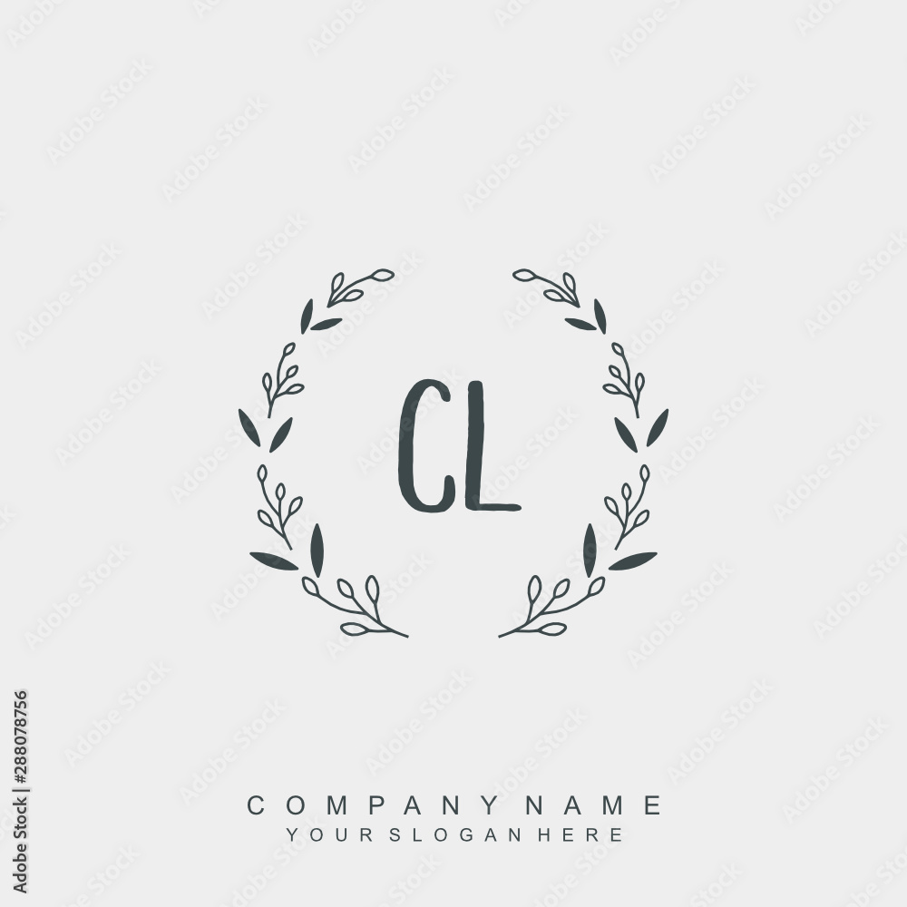 letter CL surrounded by beautiful and elegant flowers and leaves. Wedding monogram logo template.