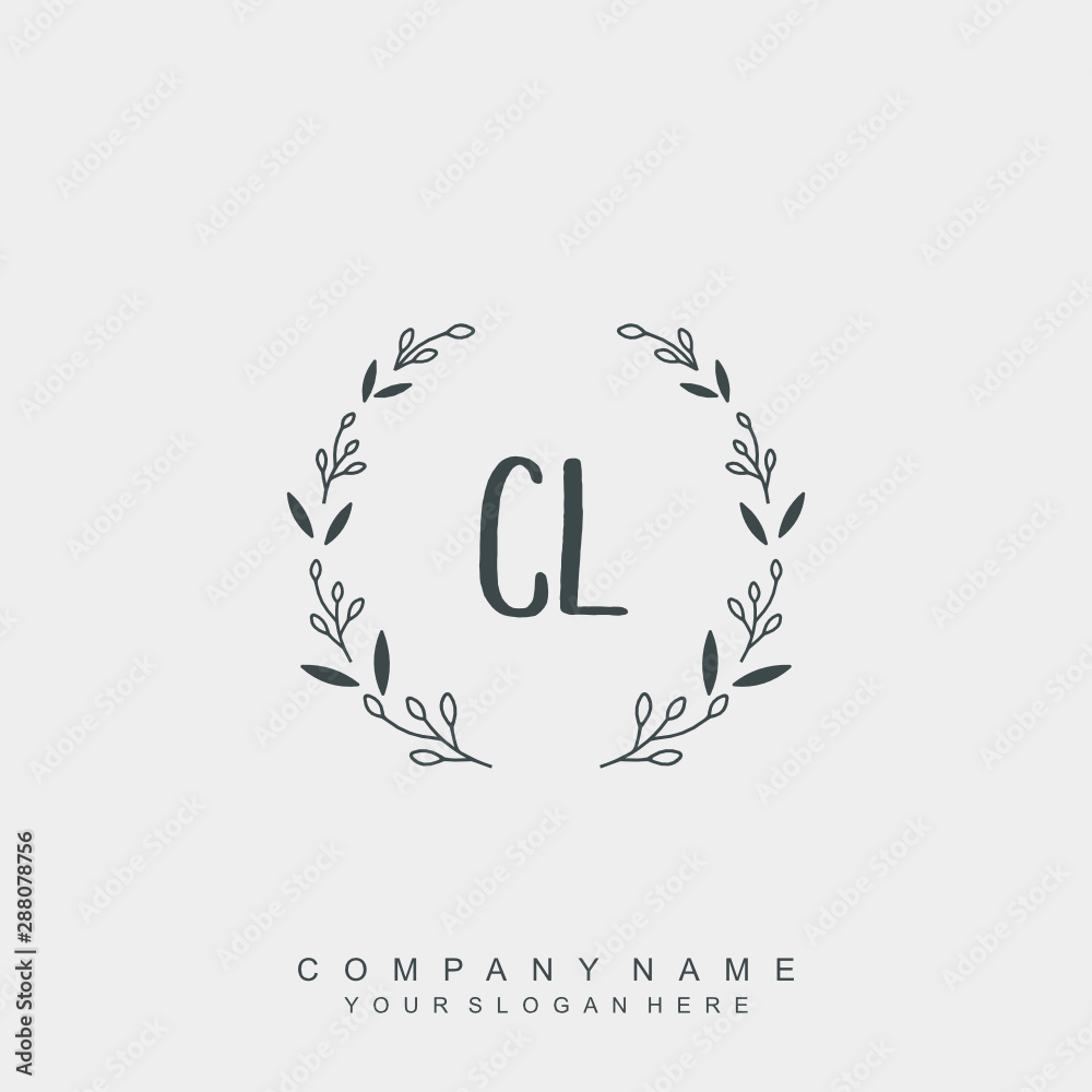 letter CL surrounded by beautiful and elegant flowers and leaves. Wedding monogram logo template. letter CL surrounded by beautiful and elegant flowers and leaves. Wedding monogram logo template.
