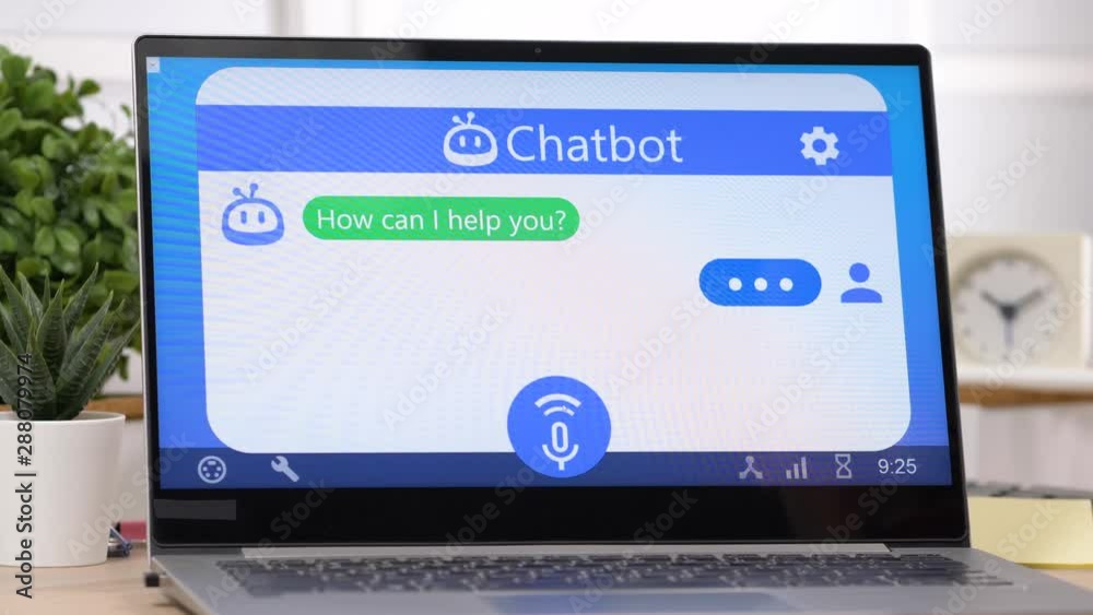 Chatbot online help chat on a laptop computer.
