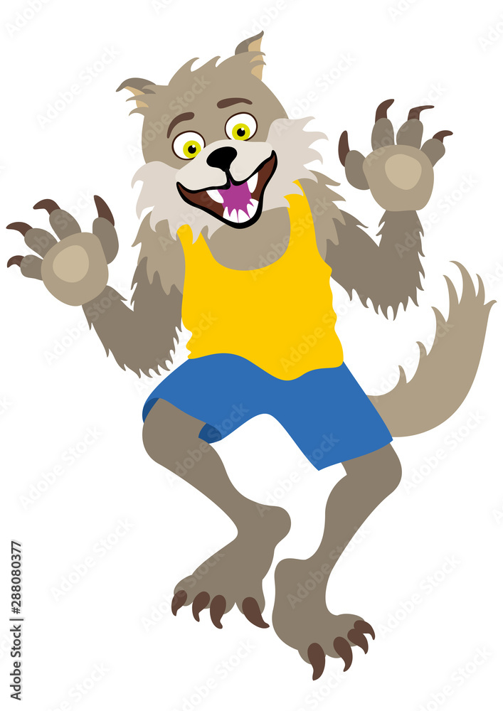 Cute werewolf boy/ Illustration cartoon smiling werewolf wearing casual