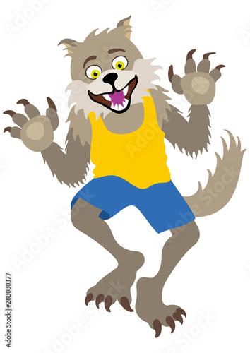 Cute werewolf boy/ Illustration cartoon smiling werewolf wearing casual clothing