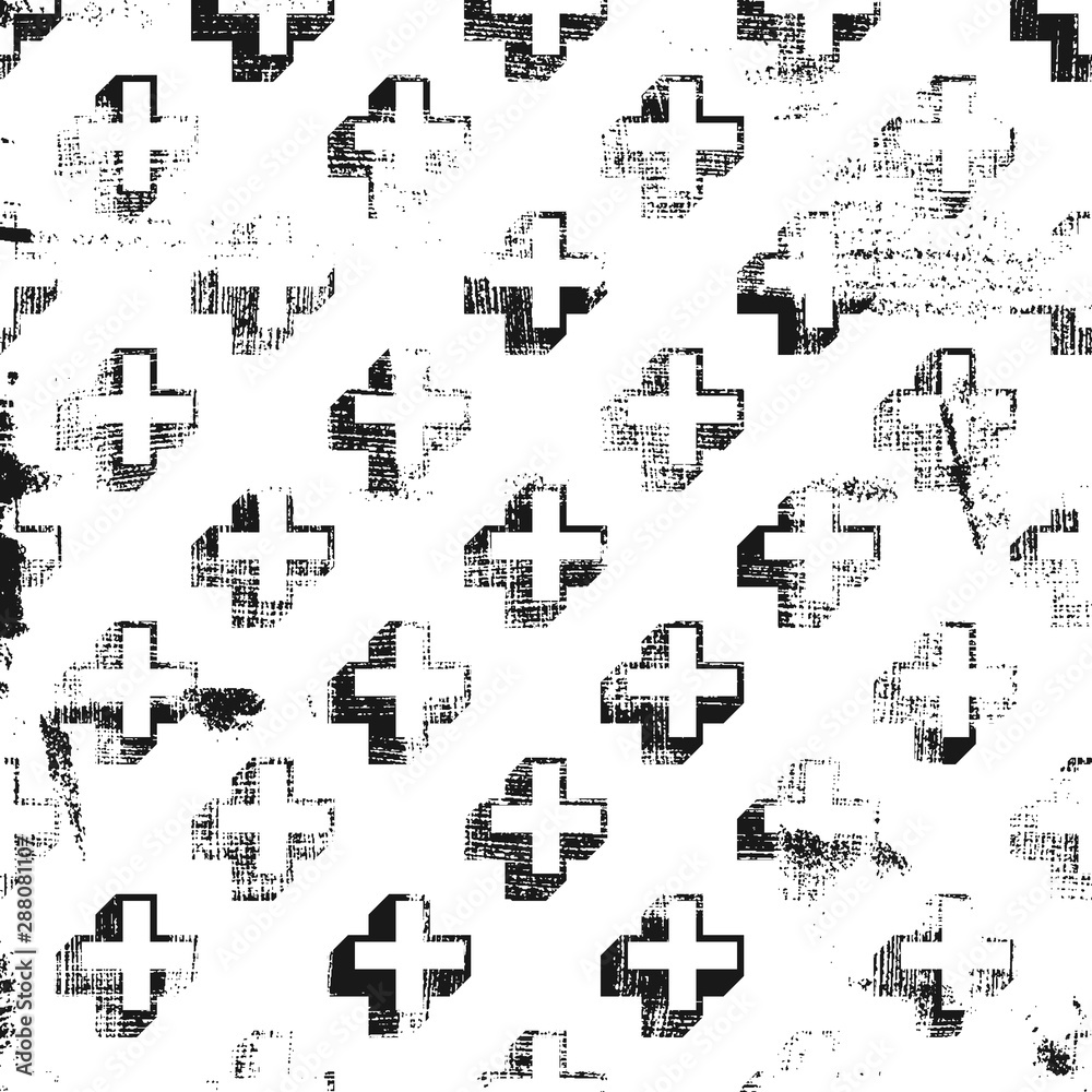 Fototapeta premium Grunge abstract pattern with cross element. Square black and white backdrop.