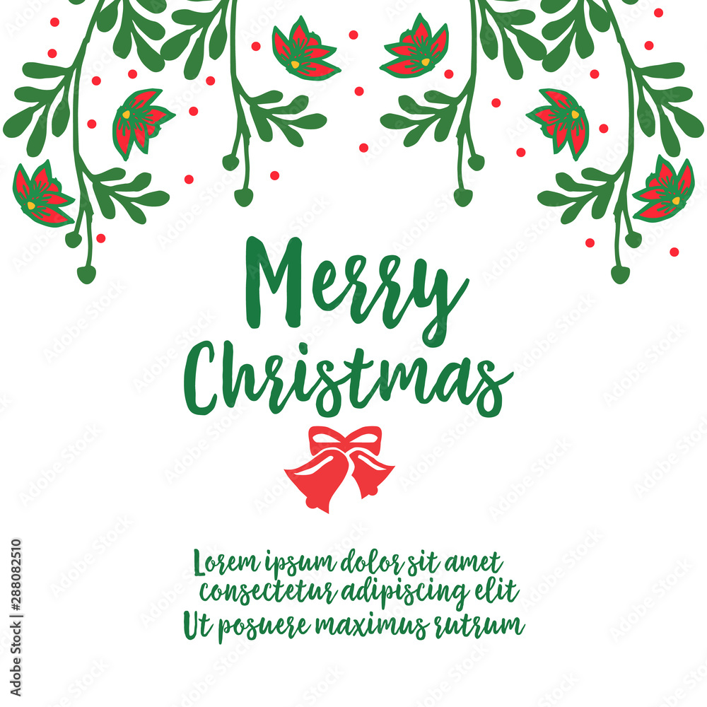 Obraz premium Greeting card design of merry christmas, with pattern of leaf wreath frame. Vector