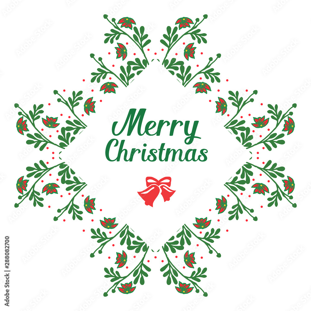 Greeting card design of merry christmas, with pattern of leaf wreath frame. Vector Greeting card design of merry christmas, with pattern of leaf wreath frame. Vector
