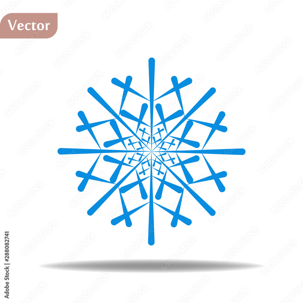 Snowflake icon. Blue silhouette snow flake sign, isolated on white background. Flat design. Symbol of winter, frozen, Christmas, New Year holiday. Graphic element decoration. Vector illustration eps10 Snowflake icon. Blue silhouette snow flake sign, isolated on white background. Flat design. Symbol of winter, frozen, Christmas, New Year holiday. Graphic element decoration. Vector illustration eps10