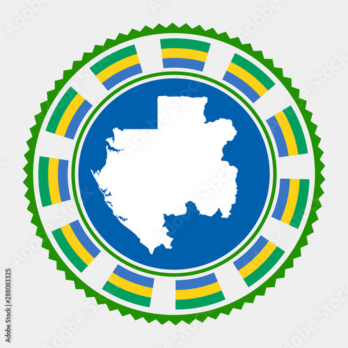 Gabon flat stamp. Round logo with map and flag of Gabon.