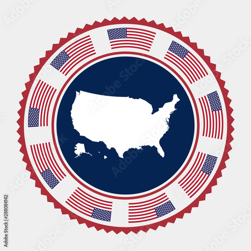USA flat stamp with map and flag. Vector illustration.