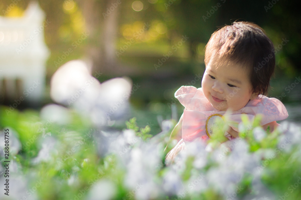 Close up portrait Asian cute baby girl with Natural light background Close up portrait Asian cute baby girl with Natural light background