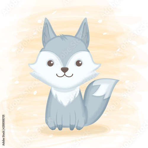 Cute foxy hand drawn cartoon illustration watercolor background