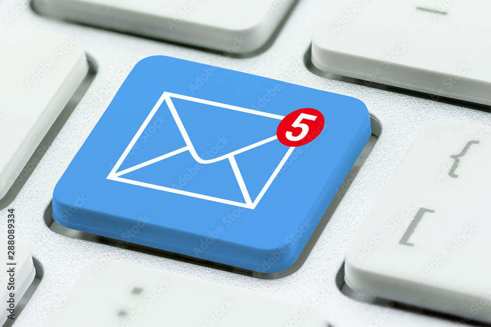 Email alert and message sending / receiving concept : Envelope and unread text message sign on a computer keyboard button, depicts un-opened / recieved message in an inbox wait for recipient to read Email alert and message sending / receiving concept : Envelope and unread text message sign on a computer keyboard button, depicts un-opened / recieved message in an inbox wait for recipient to read