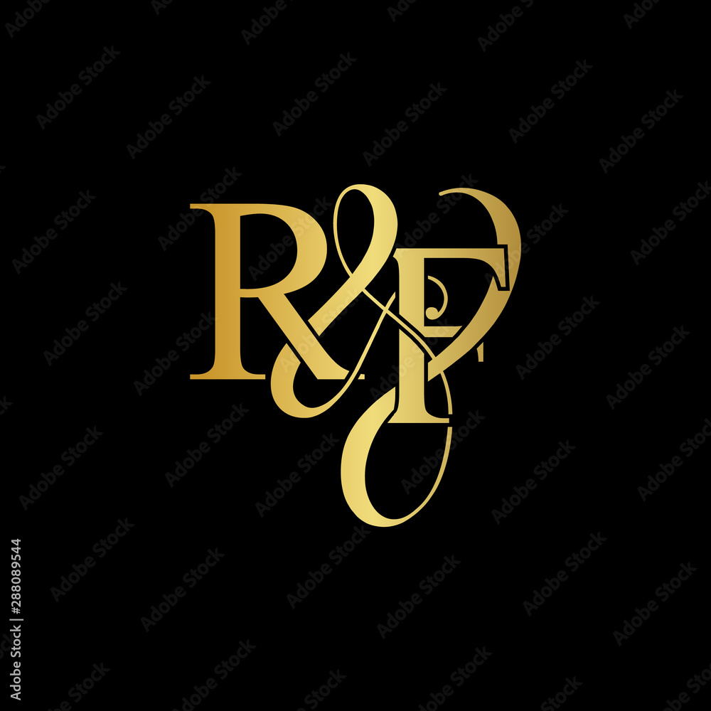 Initial letter R & F RF luxury art vector mark logo, gold color on
