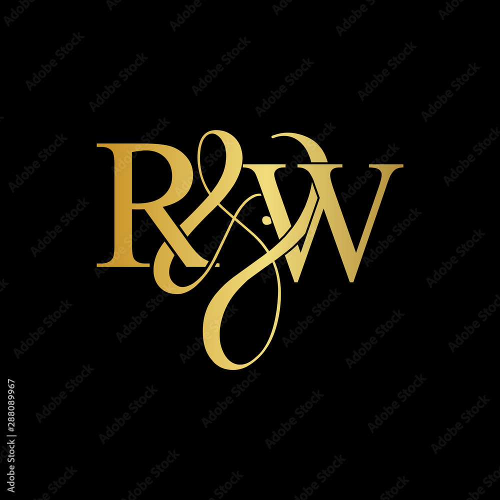 Initial letter R & W RW luxury art vector mark logo, gold color on black background.
