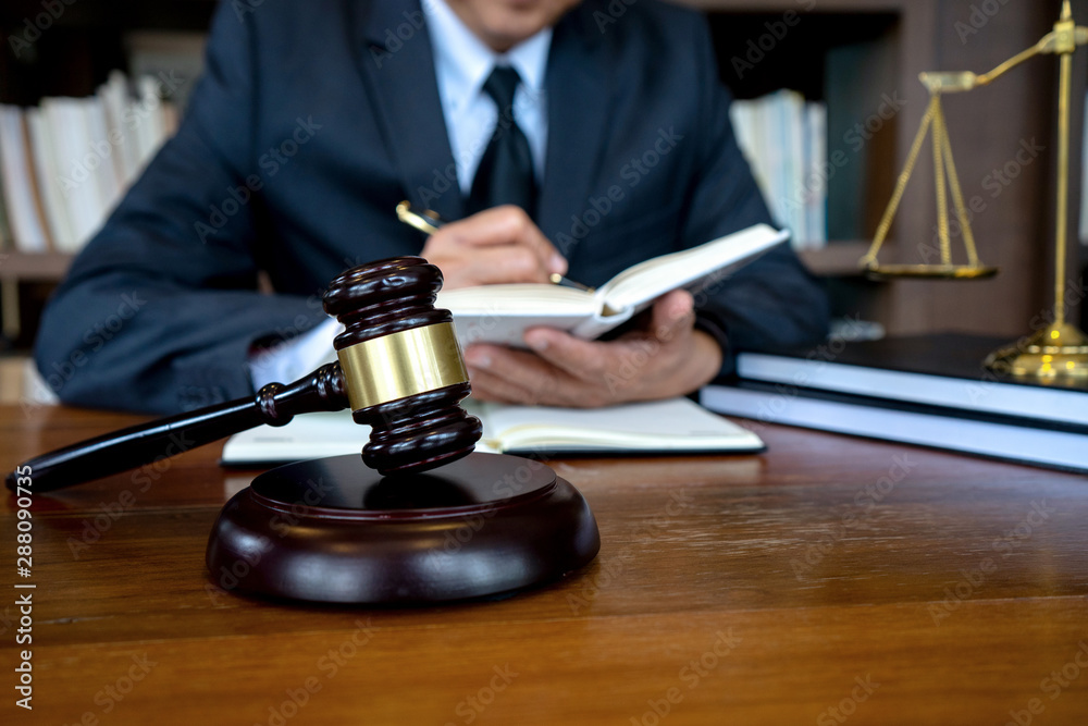 Judge lawyer gavel work in office with balance Judge lawyer gavel work in office with balance