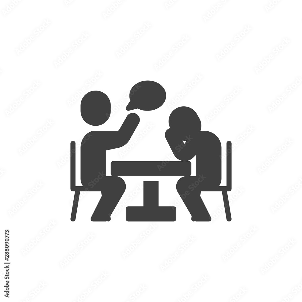 People sitting at the table talking vector icon. filled flat sign for mobile concept and web design. Partners at meeting table and speech bubble glyph icon. Symbol, logo illustration. Vector graphics People sitting at the table talking vector icon. filled flat sign for mobile concept and web design. Partners at meeting table and speech bubble glyph icon. Symbol, logo illustration. Vector graphics
