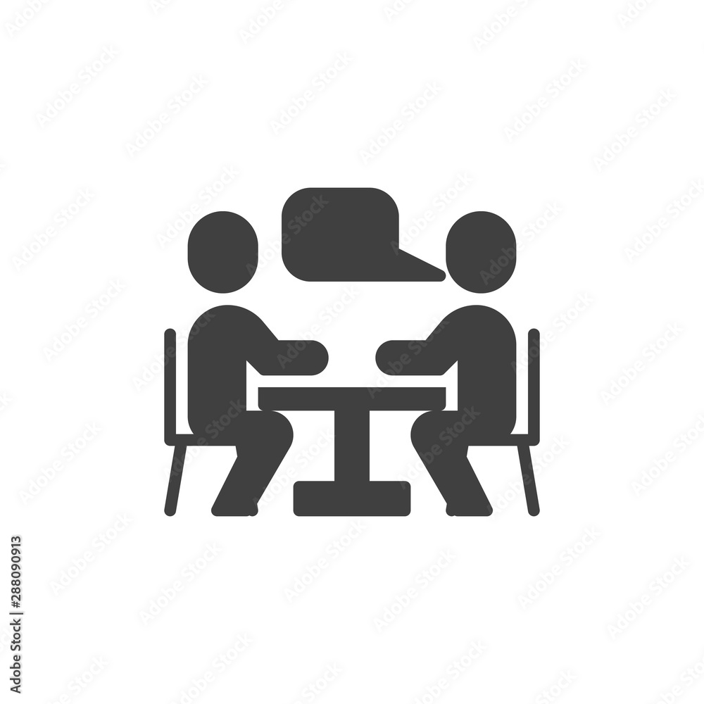 People at a table talking vector icon. Dialog filled flat sign for mobile concept and web design. Two people at table and speech bubble glyph icon. Symbol, logo illustration. Vector graphics People at a table talking vector icon. Dialog filled flat sign for mobile concept and web design. Two people at table and speech bubble glyph icon. Symbol, logo illustration. Vector graphics