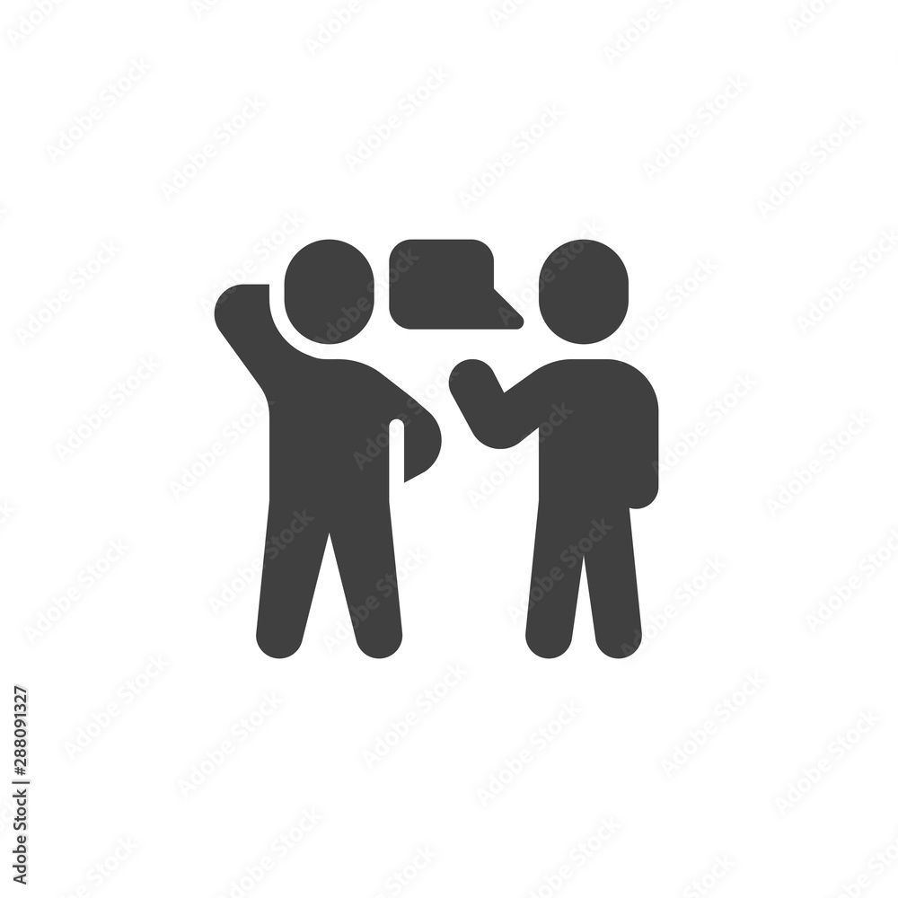 Two people talking vector icon. Conversation filled flat sign for mobile concept and web design. Speaking people glyph icon. Symbol, logo illustration. Vector graphics