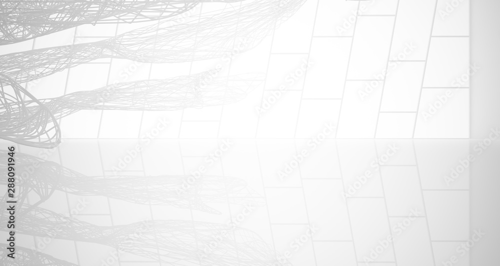 White smooth architectural interior of chaotic lines. 3D illustration and rendering