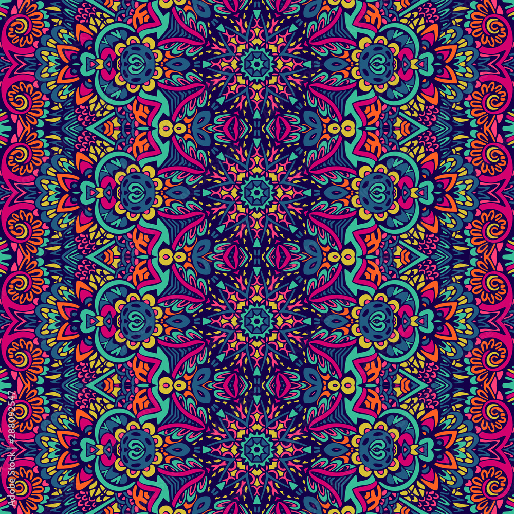 Abstract festive colorful floral vector ethnic tribal pattern