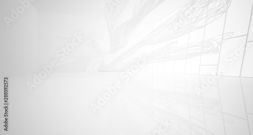 White smooth architectural interior of chaotic lines. 3D illustration and rendering