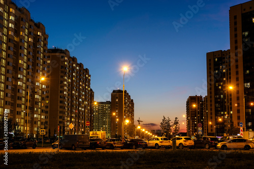 Moscow, Russia - August, 29, 2019: accommodation district in Moscow at night