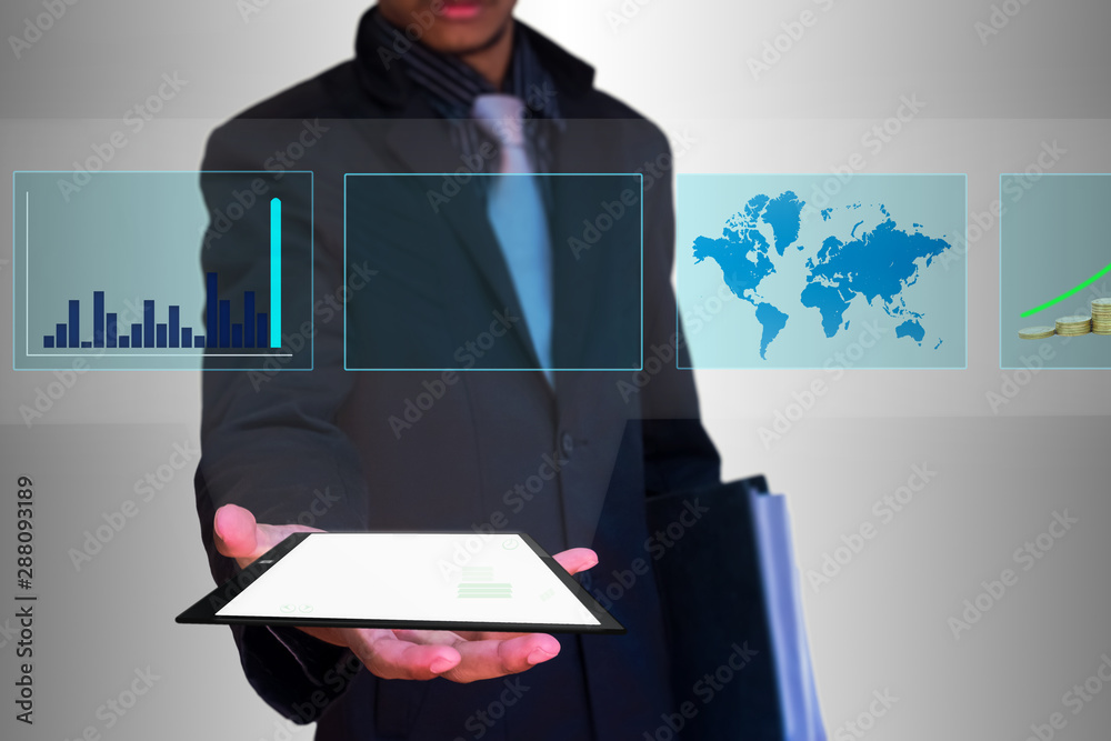 Obraz premium graph in tablet by businessman