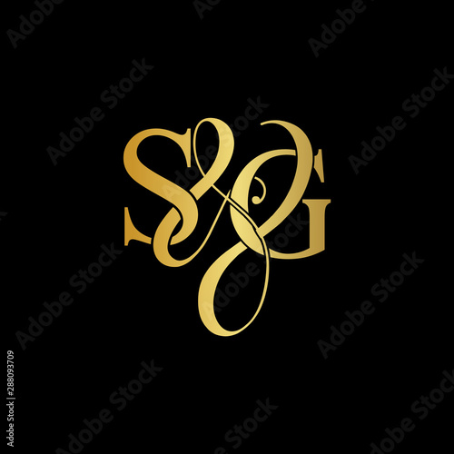 Initial letter S & G SG luxury art vector mark logo, gold color on black background.