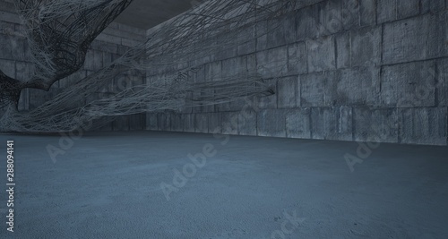 Empty dark abstract concrete smooth architectural interior of chaotic lines. 3D illustration and rendering
