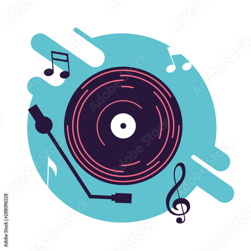 poster with lp player and notes music