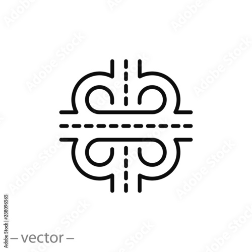 road junction icon  intersection roads thin line web symbol on white background - editable stroke vector illustration eps10