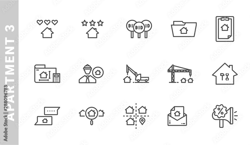 apartment, property and construction business icon set. Outline Style. each made in 64x64 pixel