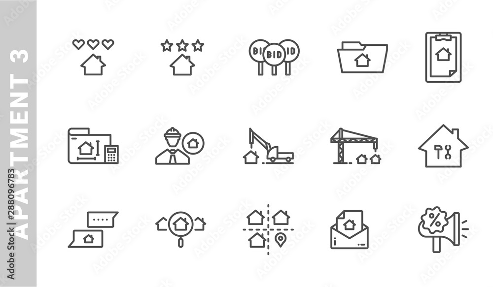 apartment, property and construction business icon set. Outline Style. each made in 64x64 pixel apartment, property and construction business icon set. Outline Style. each made in 64x64 pixel