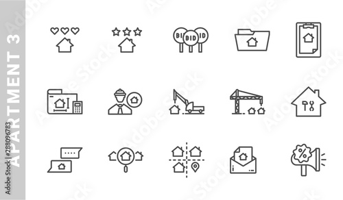 apartment, property and construction business icon set. Outline Style. each made in 64x64 pixel