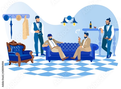 Bearded Stylish Men Smoking Cigars, Drink Alcohol