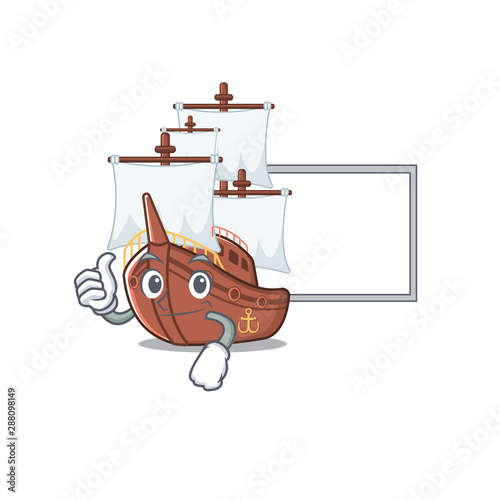 Thumbs up with board pirate ship isolated with the cartoon