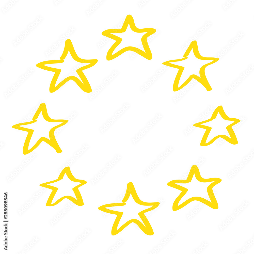Handgezeichnete Sterne im Kreis in gelb Handgezeichnete Sterne im Kreis in gelb